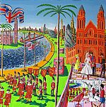 Royal wedding  of Kate Middleton and Prince William naive painting of london city  by Artist Raphael Perez