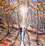 From inside two falling leaves comes a golden light by Artist Edward Joy