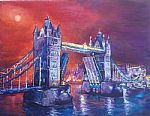 Tower Bridge red sunset by Artist Patricia Clements SWA