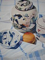 Abricots with Decorated Pots by Artist John Gregson