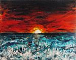 Red Sunset Over Rough Sea by Artist David Abse