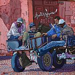 Marrakesh iv: Men resting on donkey trailer by Artist Anne  Blankson-Hemans